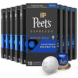 100-Ct Peet's Coffee Decaf Espresso Capsules (Decaffeinato Ristretto, Dark Roast) $29.75