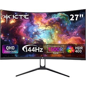 27" KTC 2560x1440 1500R HVA 144Hz Curved Gaming Monitor $83.30 & More + Free S/H