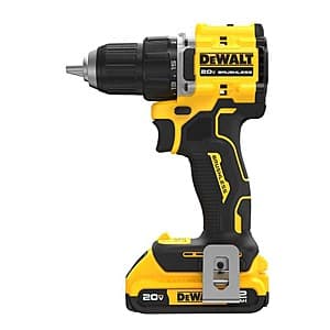 DEWALT Atomic 20V cordless compact drill/driver in black with grip handle, 2.0Ah battery, and charger included in kit.