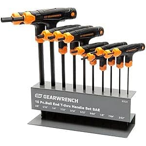10-Pc GEARWRENCH SAE Ball End T-Handle Hex Key Set $19.35