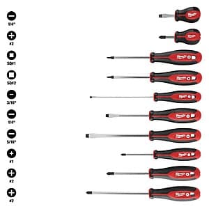 10-Piece Milwaukee 3-8" Phillips/Slotted/Square Screwdriver Kit $20 + Free Shipping