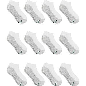12-Pairs Hanes Boys' Double Tough Cushioned No Show Socks (Small, White/Grey) $3.60