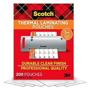 200-Count 8.9" x 11.4" Scotch Thermal Laminating Pouches (3 mil Letter Size) $17.60