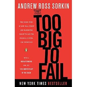 Cover of Too Big to Fail by Andrew Ross Sorkin, 617-page eBook about the 2008 financial crisis.