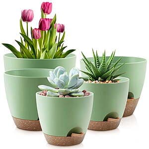 5-Pack Foukus Self-Watering Plant Pots w/ Drainage (7", 6.5", 6", 5.5" & 5") $17