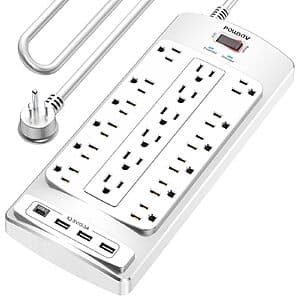 POWSAV Surge Protector Power Strip w/ 18-Outlets, 4 USB Ports & 10' Cord $15