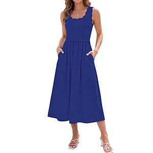 AUMORA Women's A line Sleeveless Scoop Neck Flowy Dress w/ Pockets $12
