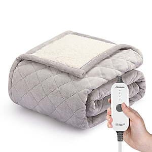 50" x 60" Sunbeam Electric Quilted Velvet Reverse Sherpa Heated Throw $20