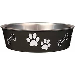 Espresso-colored ceramic dog bowl with wide rim, sized for extra-large dogs.