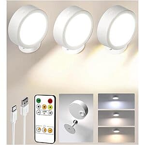 3-pk EZVALO LED 5500mAh Rechargeable Wall Sconces (White) $15