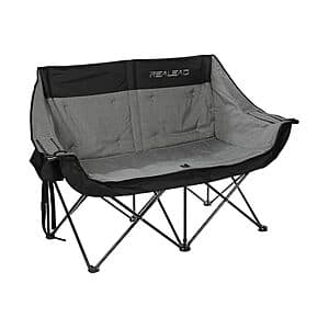 REALEAD double camping chair in neutral color with sturdy frame design, heavy-duty construction suitable for outdoor camping use.
