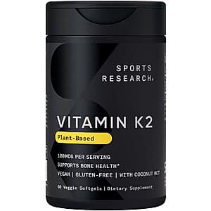 Select Accounts: 60-Ct Sports Research 100mcg Vitamin K2 Veggie Softgels w/ MCT $9.70 & More w/ S&S
