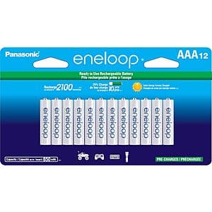 12-Pack Panasonic Eneloop AAA 850mAh Ni-Mh Pre-Charged Rechargeable Batteries $21.90