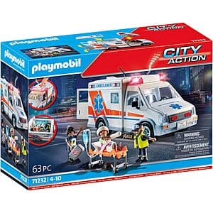 63-Piece Playmobil Ambulance with Flashing Lights & Sounds $17