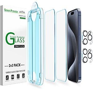 2-Pack amFilm OneTouch iPhone 15/14/13/12/11 Tempered Glass Screen Protectors from $5.35