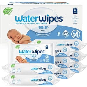 9-Pack 60-Count WaterWipes Original Baby Wipes (Unscented & Hypoallergenic) $19.65 w/ Subscribe & Save