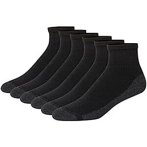 6-pk Hanes Men's Max Cushioned Ankle Socks (6-12, Black/Grey) $6.60