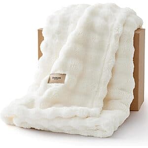 50" x 60" Bedsure 3D Fleece Bubble Throw Blanket (Off White) $12.60