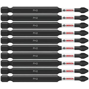 10-Pk Bosch 3-1/2" Impact Tough Phillips #2 Screwdriving Power Bits $8.20