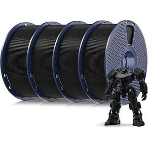 Select Amazon Accounts: 4-pk 1-kg SUNLU 4kg PLA 3D Printer Filament Bundle (Black) $34.90 + Free Shipping