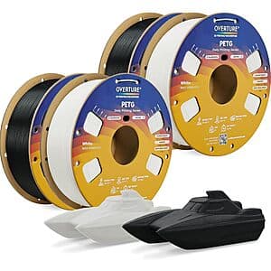 Prime Members: 4-Pk 1-kg OVERTURE PETG 1.75mm 3D Printer Filament (2 Colors) $30.70 w/ S&S + Free S&H
