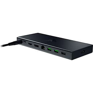 Black Razer 14-Port USB 4 Dock Station with multiple connectivity ports including USB-C, HDMI, and DisplayPort.