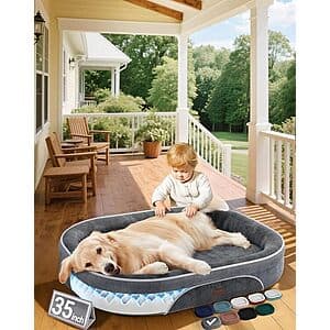 35" OhGeni Orthopedic Dog Bed w/ Waterproof Removable Cover (Large, Gray) $28