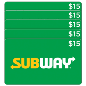 Costco Members: 5-Pack $15 Subway Restaurant eGift Cards ($75 Value) $55 (Email Delivery)