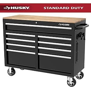 Husky Tool Storage 46"Wx18"D Mobile Workbench Cabinet (Gloss Black) $298 + Free Pickup