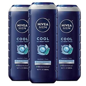 3-Pack 16.9oz NIVEA MEN Cool Body Wash (Icy Menthol and Yuzu Scent) $8.25 w/ Subscribe & Save