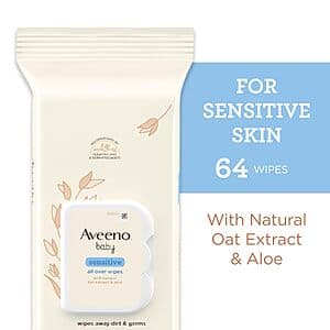 3-Pk 64-Ct Aveeno Baby Sensitive All Over Wipes w/ Oat Extract & Aloe $3.80 w/ S&S