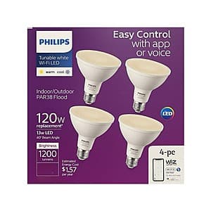 4-Pack Philips 120-Watt Equivalent PAR38 LED Smart Wi-Fi Tunable White Light Bulbs $20 + Free S&H w/ Amazon Prime