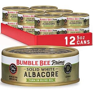 Select Accounts: 12-pk 5-oz Bumble Bee Prime Solid White Albacore Tuna in Olive Oil $17.70 w/ S&S
