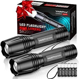 2-Pk WdtPro SR2000 Pro LED Flashlight w/ 6 AAA Batteries (Black) $4.50