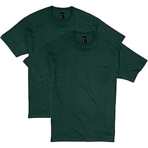 2-Pack Hanes Men's Beefy-t 100% Cotton Heavyweight Pocket T-Shirt (Various Colors) $11