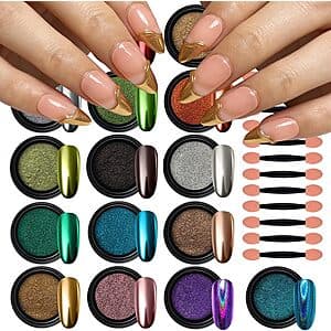 Artdone Chrome Nail Art Powder Craft Kit (16 Iridescent Colors) $4