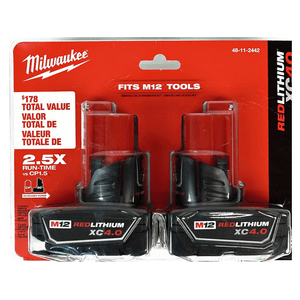 2-Pk Milwaukee M12 12V REDLITHIUM XC Extended Capacity 4.0 Ah Batteries $80.10 + Free S&H w/ Prime