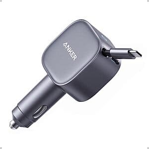 Anker Nano 75W Car Charger w/ Retractable USB-C Cable (Gray) $25