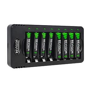 8-Ct BEVIGOR Rechargeable AA & AAA Batteries w/ 8 Bay Smart Charger $9.95
