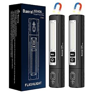2-Pk Banral Zoomable 1000 LM 8-Mode Rechargeable Magnetic LED Flashlights $13