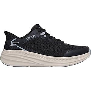 Black and white Skechers Bobs Men's Skillz Slip-Ins Sneaker with slip-on design.