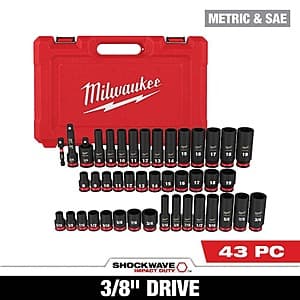 43-Piece Milwaukee Shockwave 3/8" SAE/Metric 6 Point Impact Socket Set $89 + Free Shipping