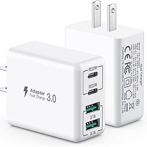 sccvee 40W 4-Port USB-C / USB-A Wall Charger Block: Single $5, 2-Pk $7.80