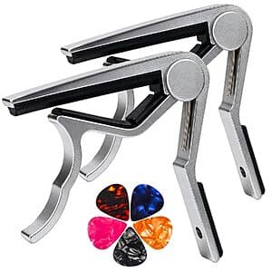 2-Pk Muso Aluminum Alloy Guitar Capo w/ 5 Picks (Silver) $3.50