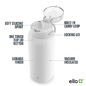 40oz Ello Cooper Stainless Steel Water Bottle w/ Straw & Carry Handle (White) $11.55