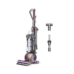 Dyson Ball Animal 3 upright vacuum in silver and purple with de-tangling motorbar cleaner head attachment.