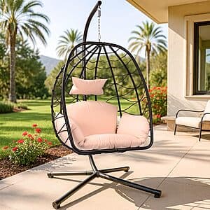 Woot! App: ZZW Hanging Egg Chair w/ Stand (Brown Wicker + Khaki Cushion) $92 + Free S&H w/ Prime