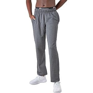 Men's Champion open-bottom midweight fleece sweatpants in Granite Heather gray color.