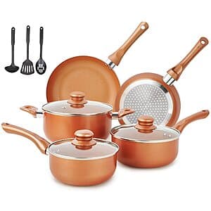 11-Piece MMelenta Ceramic Coated Nonstick Cookware Set (Copper) $27.50