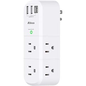 Mifaso 6-Outlet Extender 1800J Surge Protector w/ Rotating Plug & 3x USB Ports $7